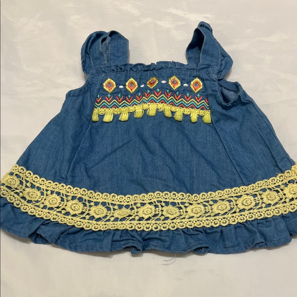 “Bundle 10/$13” Little Lass 6-9m Denim Top with Yellow Orange Embroidery shirt